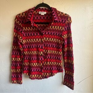 Y2K‎ Vintage Self Esteem Red Pink Black Textured Knit Blouse M Boho Indie Grunge